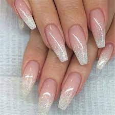 French Ombre Nails With Gold Glitter Baby Boomer Coffin Nails Ombre Nails Acrylic Nails Beautifulacrylicnails Ombre Acrylic Nails Nails Trendy Nails
