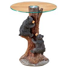 There are 116 bear glass top table for sale on etsy, and they cost $414.84 on average. Hand Painted Climbing Bears On Tree Trunk Accent Table Glass Top Tree Trunk Base Indoor Use Only Resin Glass Walmart Com Walmart Com