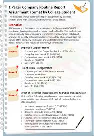 You can get creative with your format too. 1 Pager Company Routine Report Assignment Format By College Student Report Infographic Ppt Pdf Document Presentation Graphics Presentation Powerpoint Example Slide Templates