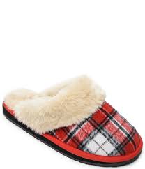 Minnetonka Holiday Scuff Plaid Flannel Faux Fur Scuff Slippers