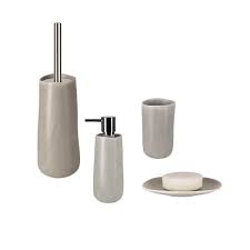 See more ideas about bathroom accessories, bathroom accessory set, bathroom. 4 Piece Bathroom Accessories Set Spirella Sina Taupe Gray Stoneware Overstock 31831566