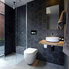 Black Hex Tiles Modern Bathroom The Block Glasshouse Small Bathroom Remodel Bathroom Remodel Designs Modern Bathroom