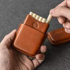 Genuine leather cigarette case designed for a regular pack with a pocket for lighter and magnetic button. One Leather Genuine Leather Cigarette Case 11pcs Cigarets Capacity Box Holder Cover Gift For Men Women Gift Smoke Accessories Cigarette Accessories Aliexpress