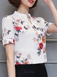 Camisa De Seda Feminina Manga Curta Blusas Floral Informal De Gola Alta Manga Curta Airydress Airydress Com Moda Moda Feminina Blusas