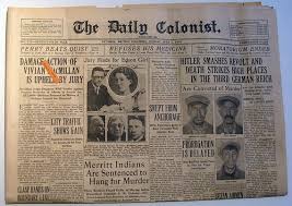 A commentary by a professor of history at the university of victoria and author of makúk: The Daily Colonist Sunday July 1 1934 Victoria British Columbia Newspaper