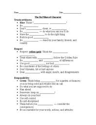 Character counts week activities celebrate national character counts week with these fun activities for kids that teach about the pillars of good character. Six Pillars Of Character Worksheets Teachers Pay Teachers