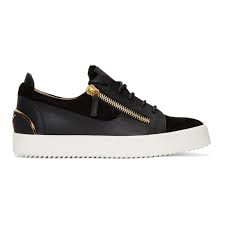Gintonic 80 shearling platform booties. Shop Giuseppe Zanotti Black May London Sneakers In Black Gold