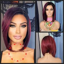 Burgundy black side part layered cut h.d bob wig