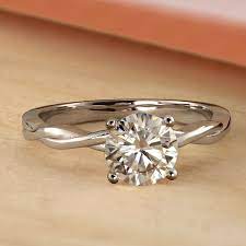 Elise Twisted Solitaire Moissanite Engagement Ring In 14k White Gold With 0 50 Carat Round Stone Classic Engagement Rings Morganite Engagement Ring Vintage Engagement Rings