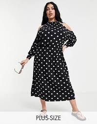 Simply Be Skater Dress With Cold Shoulder In Black And Lilac Polka Dot Asos