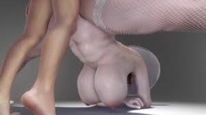 mafavam, hasshaku-sama, virt-a-mate, white footwear, white headwear,  animated, highres, video, 1boy, 1girl, 3d, age difference, barefoot, black  hair, bouncing breasts, breasts, fishnet thighhighs, fishnets, from behind,  gradient background, grey ...