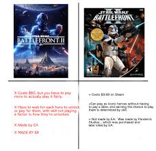 Mar 07, 2017 · this page contains a list of cheats, codes, easter eggs, tips, and other secrets for star wars battlefront ii for pc.if you've discovered a cheat you'd like to add to the page, or have a. Battlefront 2 Vs Battlefront 2 Star Wars Battlefront Ii Unlockable Heroes Controversy Know Your Meme