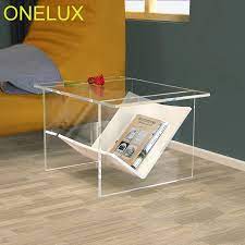 This clear lucite acrylic coffee table features a modern rectangle design that is a beautiful addition to any home or office. Acrylic Coffee Table With Magazine Rack Clear Lucite Side Tea Table With Additional Shelf Coffee Tables Aliexpress