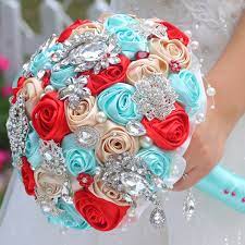 Turquoise and red wedding brouch bouquets. Diy Champagne Red Cyan Rose Brooch Bouquet Silk Bride Bridal Wedding Bouquet Bridesmaid Ribbon Flower Custom Made Bouquets Bridal Wedding Bouquet Brooch Bouquetwedding Bouquet Aliexpress