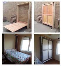 Full Sized Murphy Bed My Hubby Made He Fashioned Hinges So It Sits Flush Against The Wall Instead Of Havi Murphy Bed Diy Murphy Bed Plans Full Size Murphy Bed
