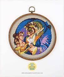2.29 x 5.00 (32 x 70 stitches) colors: Amazon Com Beauty And The Beast K008 Counted Cross Stitch Kit 2 Threads Needles Fabrick And 4 Printed Color Schemes Inside Embroidery Pattern Kit
