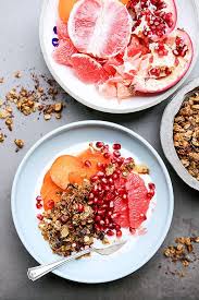 Winter Fruit And Yogurt Breakfast Bowls With Gingerbread Granola Floating Kitchen Recipe Yogurt Breakfast Bowl Breakfast Bowls Gingerbread Granola