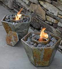 Hmmm What If You Placed A Small Pot Container Inside A Larger One Surrounded By Rocks Good Dyi For Outside Outdoor Fire Pit Outdoor Fire Outdoor
