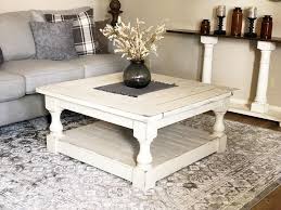 Rustic Baluster Farmhouse Coffee Table Distressed Square In 2020 Coffee Table Farmhouse Coffee Table Living Room Coffee Table