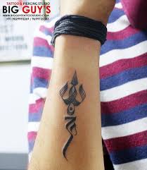 Trishul Tattoo Along With Om Tattoo Done By Us Big Guys Tattoo Trishul Tattoo Designs Tattoos For Guys Om Tattoo