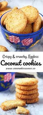 Eggless Coconut Cookies Recipe Indian Style Crispy Coconut Biscuits Recipe Coconut Cookies Recipes Cookies Recipes Indian Eggless Cookie Recipes
