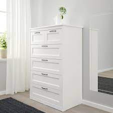 | i was looking to build a diy 6 drawer dresser that would have a modern look and would match our king size bed since our bed is low i wanted the dresser to be few inches from the ground. Songesand 6 Drawer Chest White 32 1 4x49 5 8 Ikea