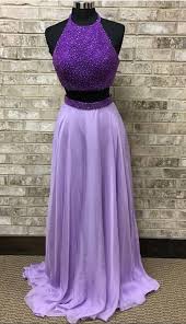 Purple Beaded 2 Pieces Prom Dress Light Purple Chiffon Prom Gown Two Pieces Formal Dress Two Piece Formal Dresses Light Purple Dress Prom Dresses
