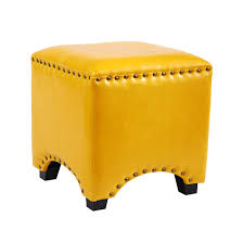 Turned wooden legs on brass casters. Ksmy Faux Oil Wax Leather Handmade Footstool Foot Rest Makeup Dresser Sofa Tea Coffee Table Stool Pouffe Seat Ottoman Bench Chair Square Yellow Buy Online In Antigua And Barbuda At Antigua Desertcart Com Productid