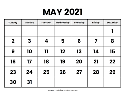 2021 blank and printable word calendar template. May 2021 Calendar Printable