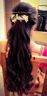 Indian Bride S Reception Hairstyle By Swank Studio Bridal Updo Curls Saree Blouse Design Hair Ac Indian Bridal Hairstyles Bridal Hair Buns Long Hair Styles