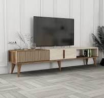Suporte de TV Elegante em Nogueira e Travertino para Sua Sala de Estar