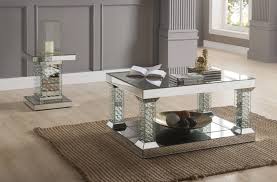 Acme Nysa Mirrored Glass Finish 3 Piece Coffee Table Set Flatfair Mirrored Coffee Tables Coffee Table 3 Piece Coffee Table Set