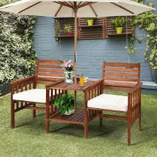 Enhance your patio or backyard with pier 1's wide selection of outdoor decor from plush sectionals and decorative side tables to outdoor dining sets perfect for those warm, summer nights. 3 Pcs Outdoor Patio Table Chairs Set Acacia Wood Loveseat Outdoor Furniture Sets Outdoor Furniture Furniture