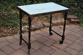 Antique Folding Table With Wheels Small Black Table With Cloth Teal Painted Surface Old Rolling Side Table Small Black Table Antique Side Table Folding Table