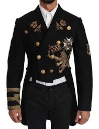 Dolce Gabbana Black Wool Gold Crown Royal Order Tailcoat