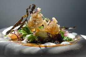 Salt Mozambican Prawn Seaweed Confit Potatoes And Sea Foam Starchefs Com Food Garnishes Modernist Cuisine Molecular Gastronomy Amazing Food