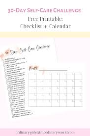 30 Day Self Care Challenge Free Printable Checklist And Calendar Selfcare Printable Freepr In 2020 Planner Printables Free Self Care Bullet Journal Care Calendar