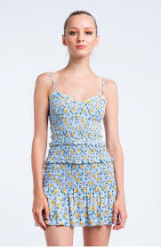 Light Blue And Yellow Floral Print Dress Smoked Ruffle Mini Dress Bohopink Yellow Floral Print Dress Boho Clothes Online Bohemian Clothing Brands