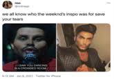 Link to the bit if the embed above doesn't work. The Weeknd Really Out Here Looking Like Combination Of Dorian Tyrell Of The Mask Handsome Faced Squidward In His Save Your Tears Video Its Creepy As Hell The Weeknd S