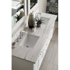 Bathroom countertops can make a statement and still be practical, providing additional workspace. Palisades 72 W Double Bathroom Vanity In Bright White With Satin Nickel Hardware And Countertop Options By James Martin Furniture Kitchensource Com