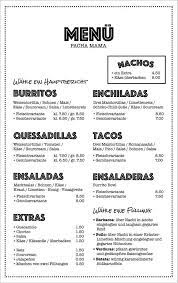 Esto se debe a que la película francesa no escatima en escenas explícitas de asesinatos, torturas, sexo. Speisekarte Von Pacha Mama Trier Restaurant Trier