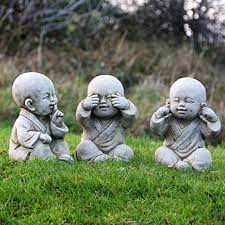 World Of Stone Lot De 3 Statues De Bouddha Moines Cles De La Sagesse Ne Rien Voir Ne Rien Entendre Ne Rien D Buddha Statue Garden Buddha Art Cute Love Cartoon