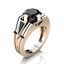 Real romania gold engagement and wedding ring available in different sizes. Mens Modern 14k Rose Gold 4 0 Ct Princess And Triangle Black Diamond Wedding Ring A1006m 14krgbd Art Masters Jewelry