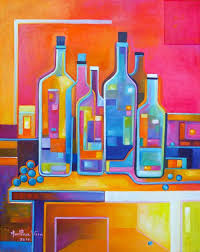 Abstrait Cubiste Peinture Oeuvre Originale A L Huile Vin Par Nature Morte Moderne Contemporain Galerie D Art Vera Sco Cubist Paintings Cubist Abstract Painting
