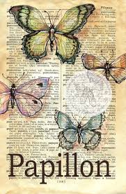 Print Papillon Mixed Media Drawing On French English Etsy Collage Art Mixed Media Book Page Art Sketch Book