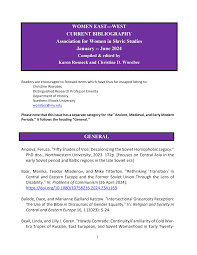 GENERAL WOMEN EAST--‐WEST CURRENT BIBLIOGRAPHY Association for Women in  Slavic Studies January -- June 2024