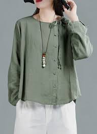 Blouse putih bisa menjadi penyelamat kebuntuan anda di saat galau menentukan atasan yang cocok dengan bawahan. Loose Linen Tunic Top Women Long Sleeve Green Lace Up Blouse Gaya Model Pakaian Korea Model Pakaian Model Baju Wanita