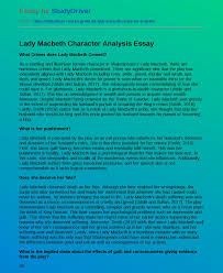 As a result, macbeth and his wife, lady macbeth murder the current king, duncan, and later on banquo's son. Lady Macbeth Character Analysis Free Essay Example Studydriver Com