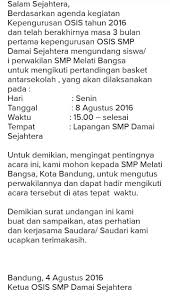Feb 18, 2021 · melalui pagelaran pentas seni, peserta didik dapat menunjukkan bakat yang dimilikinya kepada publik. Buatlah Surat Resmi Sebagai Ketua Osis Kepada Osis Lain Berupa Undangan Untuk Mengikuti Acara Yang Brainly Co Id