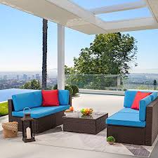 Be it a classic outdoor wicker chair, a teak bench or cute cushion chairs, find just the furniture for your outdoor needs. Kaimeng 5 Pieces Patio Furniture Clearance Rattan Chair Indoor Outdoor Sectional Conversation Set Cushioned With Glass Table Blue Pricepulse